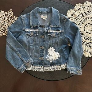 Vintage inspired Denim Jacket with Lace trim and floral appliqués. Handcrafted 4
